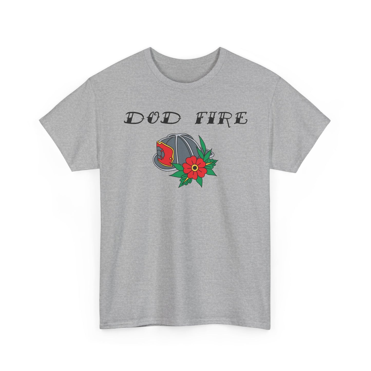 DOD Fire Helmet T-Shirt — Vintage Firefighter Helmet & Flowers