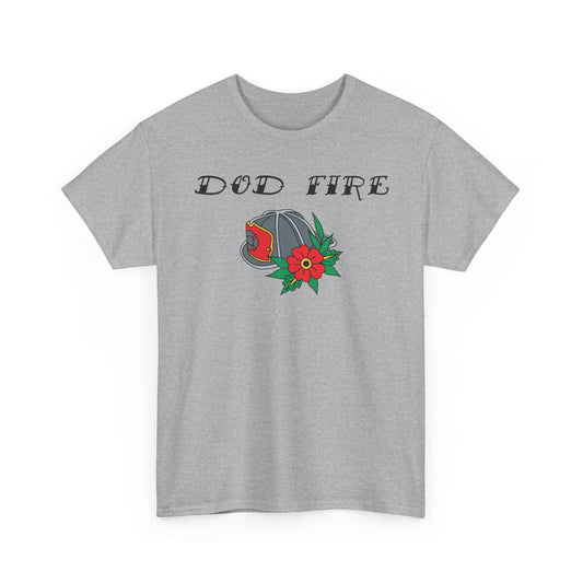 DOD Fire Helmet T-Shirt — Vintage Firefighter Helmet & Flowers