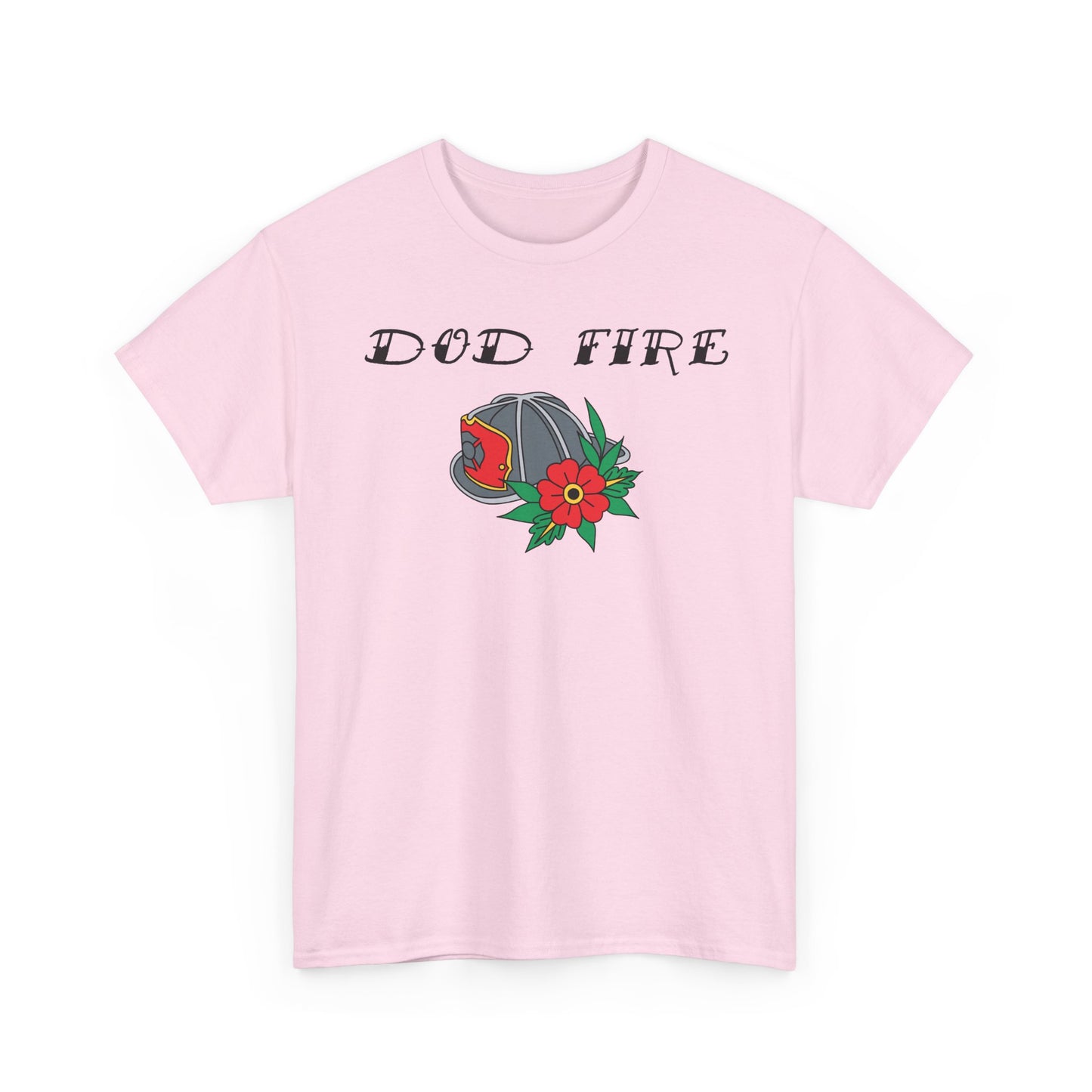 DOD Fire Helmet T-Shirt — Vintage Firefighter Helmet & Flowers