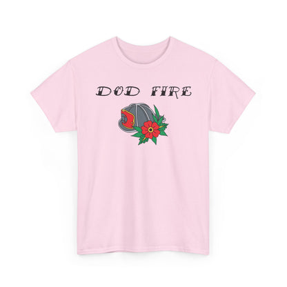 DOD Fire Helmet T-Shirt — Vintage Firefighter Helmet & Flowers