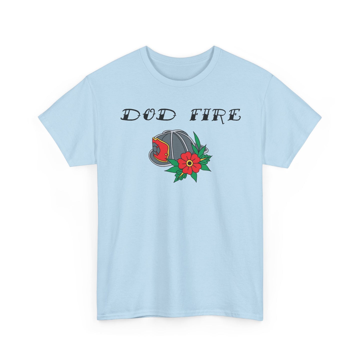 DOD Fire Helmet T-Shirt — Vintage Firefighter Helmet & Flowers