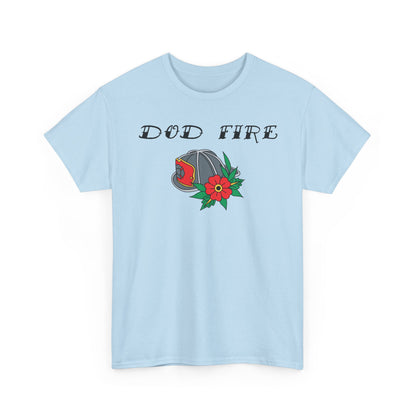 DOD Fire Helmet T-Shirt — Vintage Firefighter Helmet & Flowers