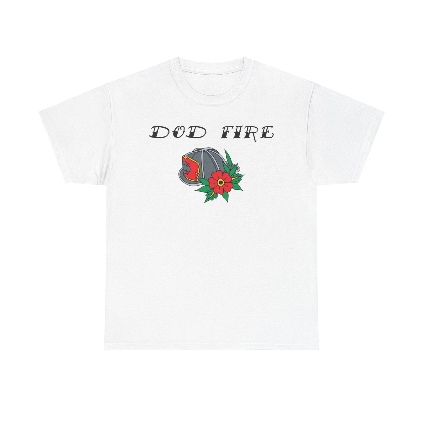 DOD Fire Helmet T-Shirt — Vintage Firefighter Helmet & Flowers
