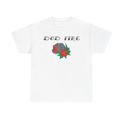 DOD Fire Helmet T-Shirt — Vintage Firefighter Helmet & Flowers