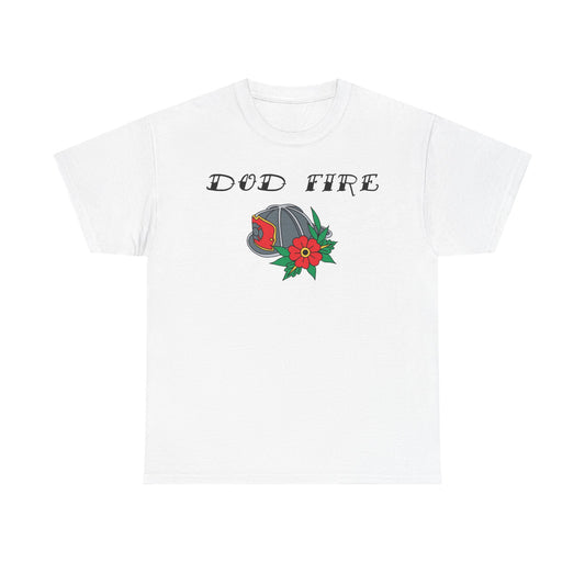 DOD Fire Helmet T-Shirt — Vintage Firefighter Helmet & Flowers