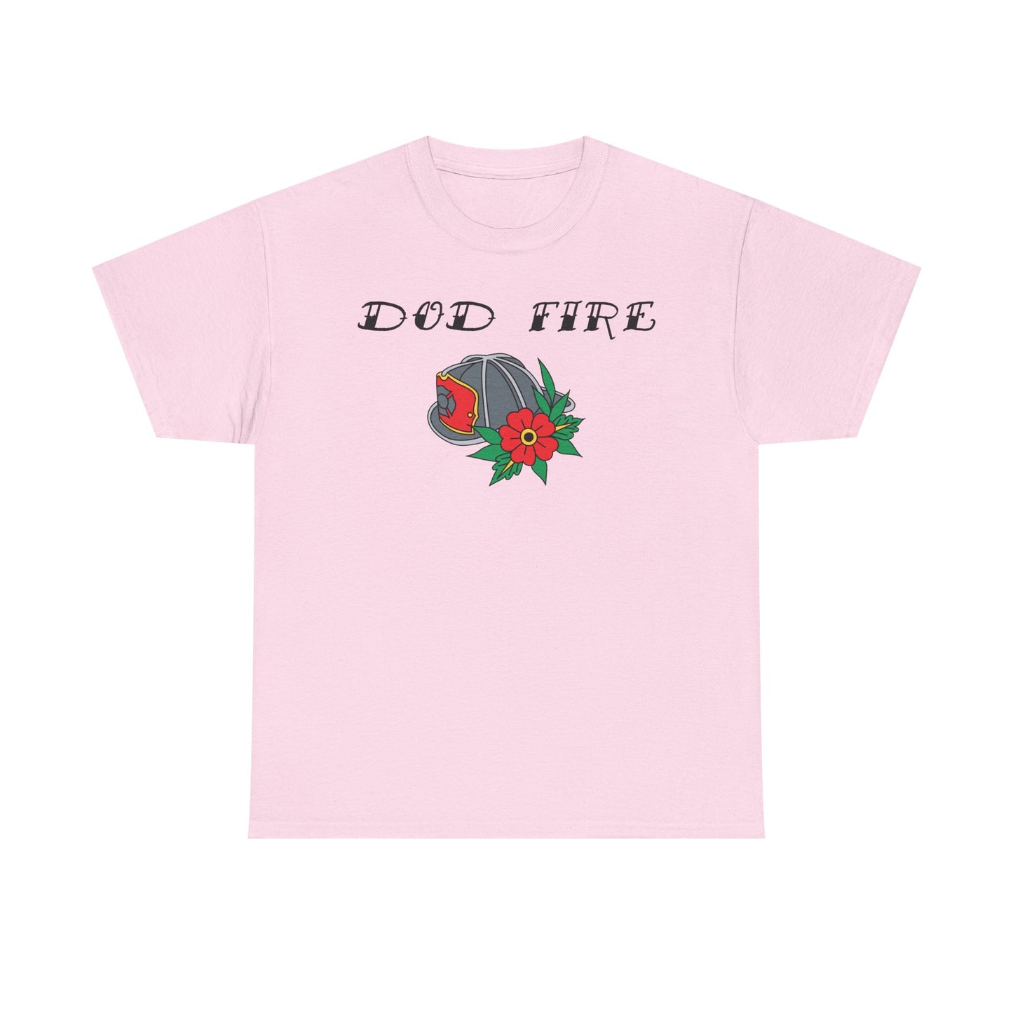 DOD Fire Helmet T-Shirt — Vintage Firefighter Helmet & Flowers