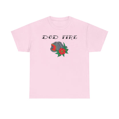 DOD Fire Helmet T-Shirt — Vintage Firefighter Helmet & Flowers