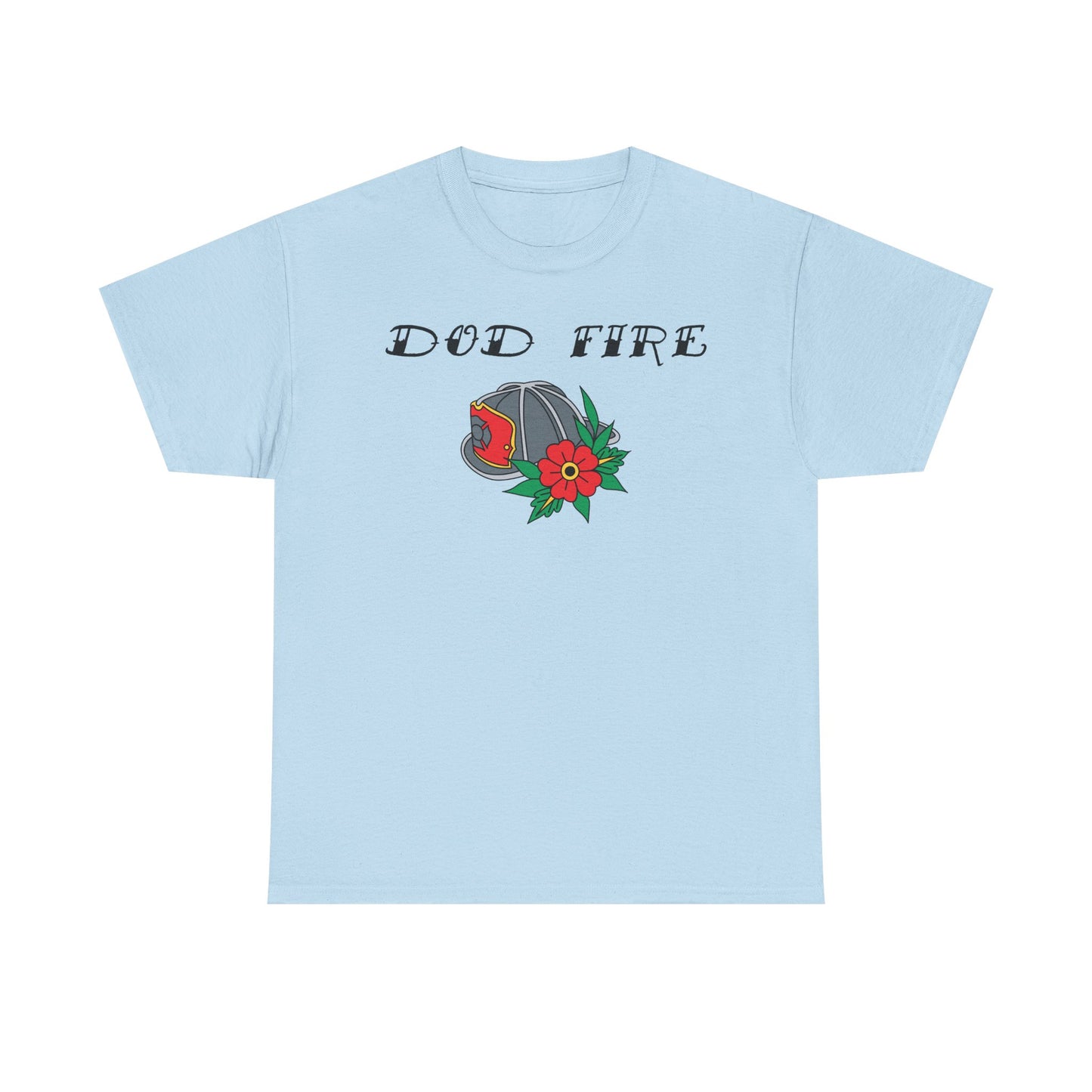 DOD Fire Helmet T-Shirt — Vintage Firefighter Helmet & Flowers