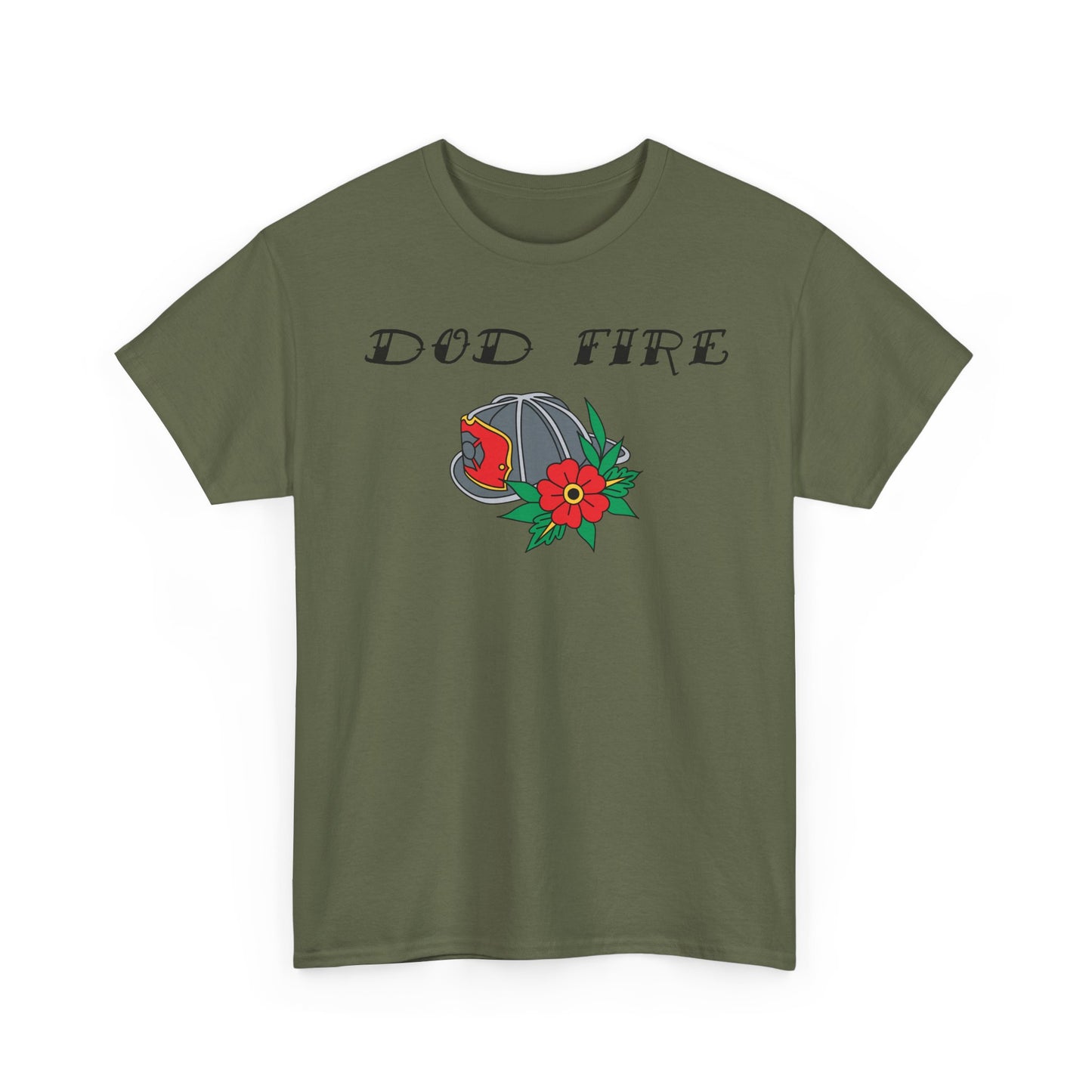 DOD Fire Helmet T-Shirt — Vintage Firefighter Helmet & Flowers