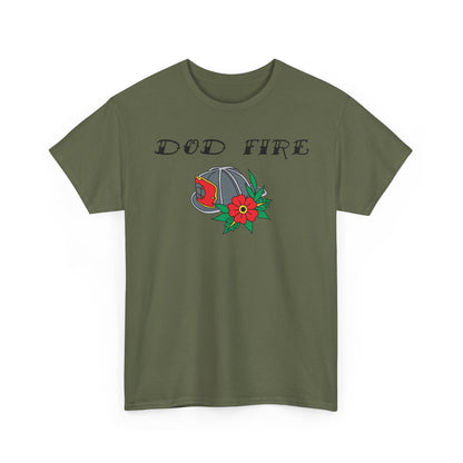 DOD Fire Helmet T-Shirt — Vintage Firefighter Helmet & Flowers
