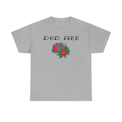 DOD Fire Helmet T-Shirt — Vintage Firefighter Helmet & Flowers