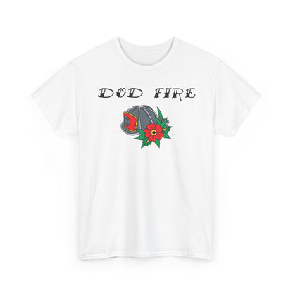 DOD Fire Helmet T-Shirt — Vintage Firefighter Helmet & Flowers