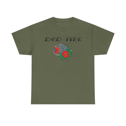 DOD Fire Helmet T-Shirt — Vintage Firefighter Helmet & Flowers